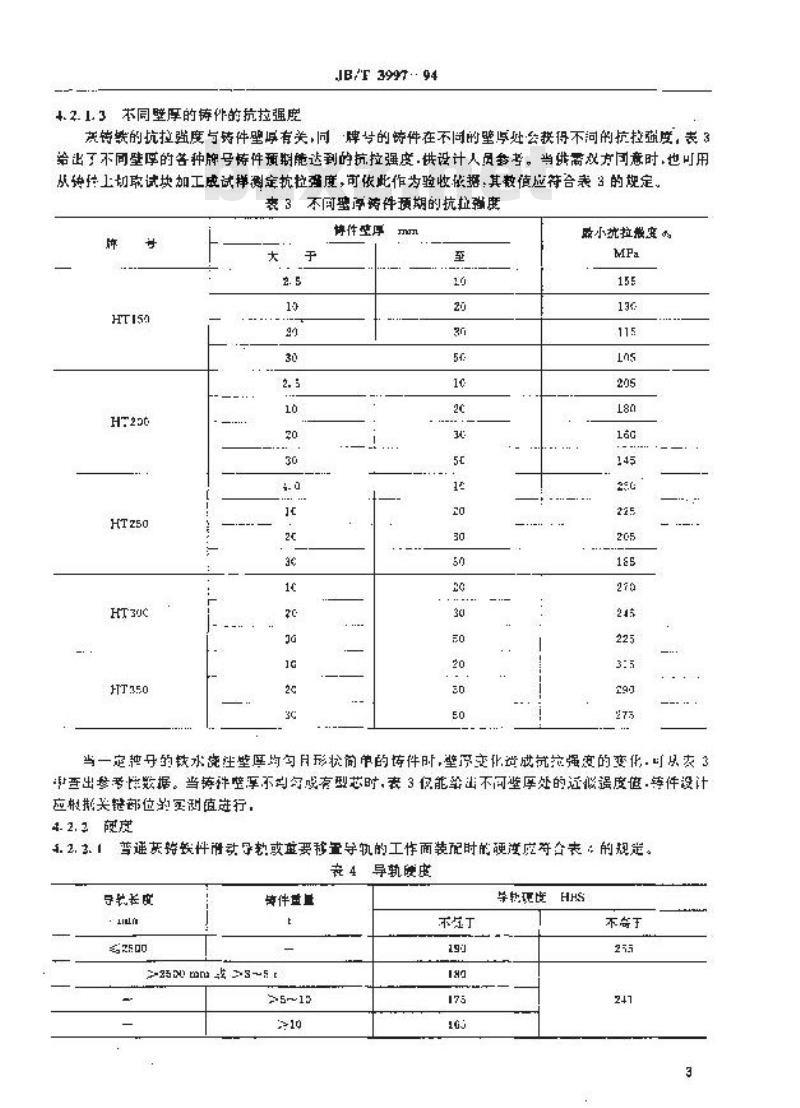 JB/T 3997-1994 金属切削机床灰铸铁件 技术条件