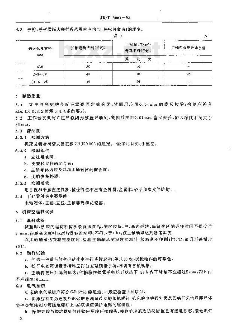 JB/T 3061-1992 台式钻床 技术条件