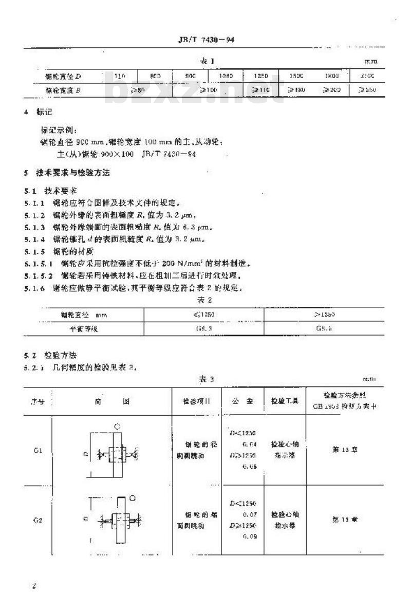 JB/T 7430-1994 木工带锯机 锯轮