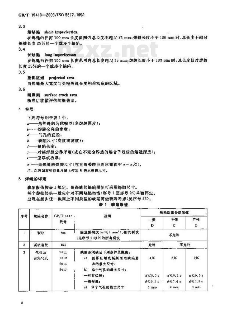 GB/T 19418-2003 钢的弧焊接头 缺陷质量分级指南