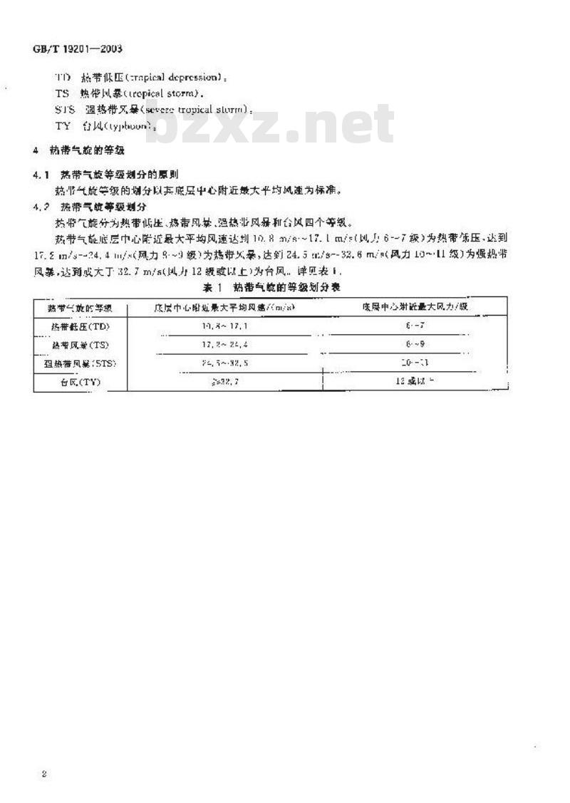 GB/T 19201-2003 热带气旋等级