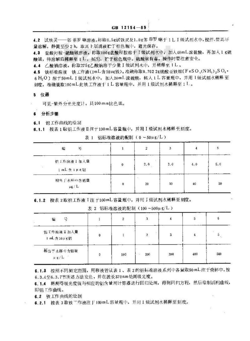 GB/T 12154-1989 锅炉用水和冷却水分析方法 全铝的测定