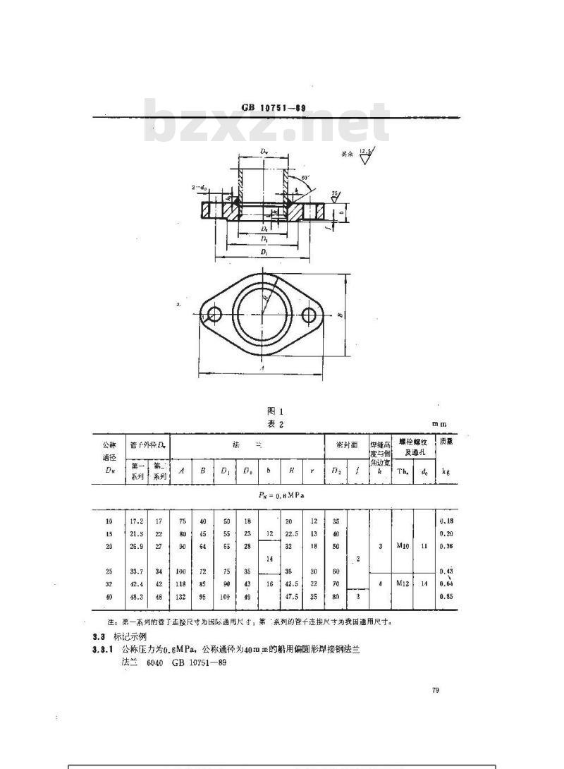 GB 10751-1989 船用扁圆形焊接钢法兰