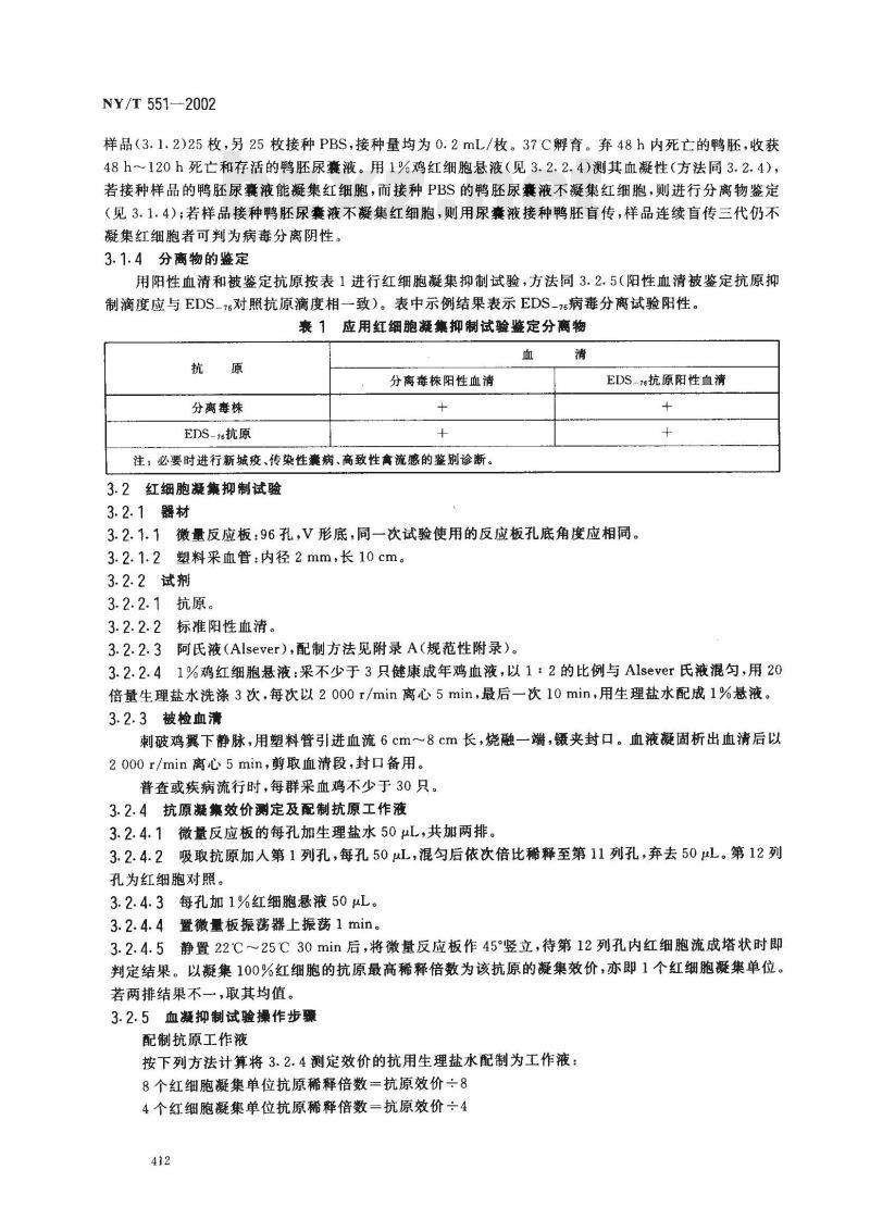 NY/T 551-2002 产蛋下降综合征诊断技术