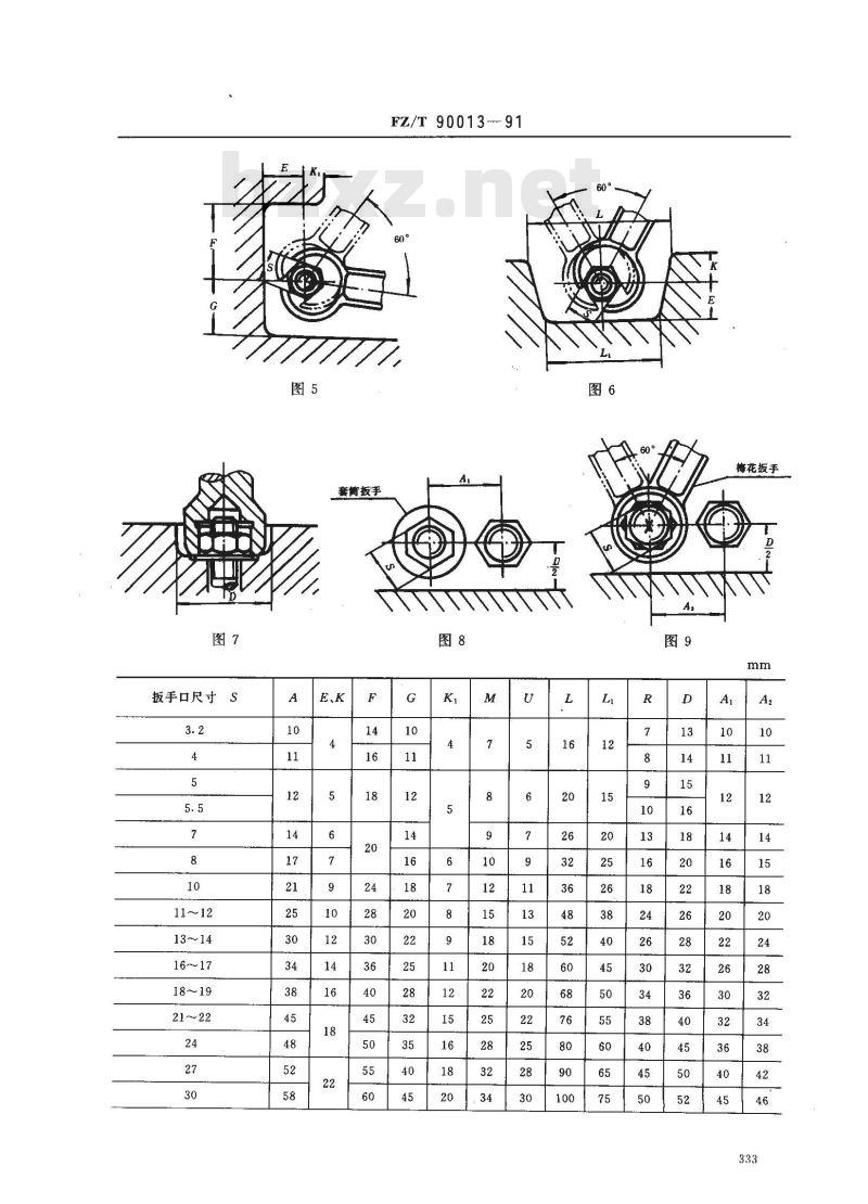 FZ/T 90013-1991 板手空间