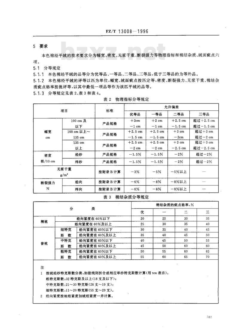 FZ/T 13008-1996 本色棉经平绒