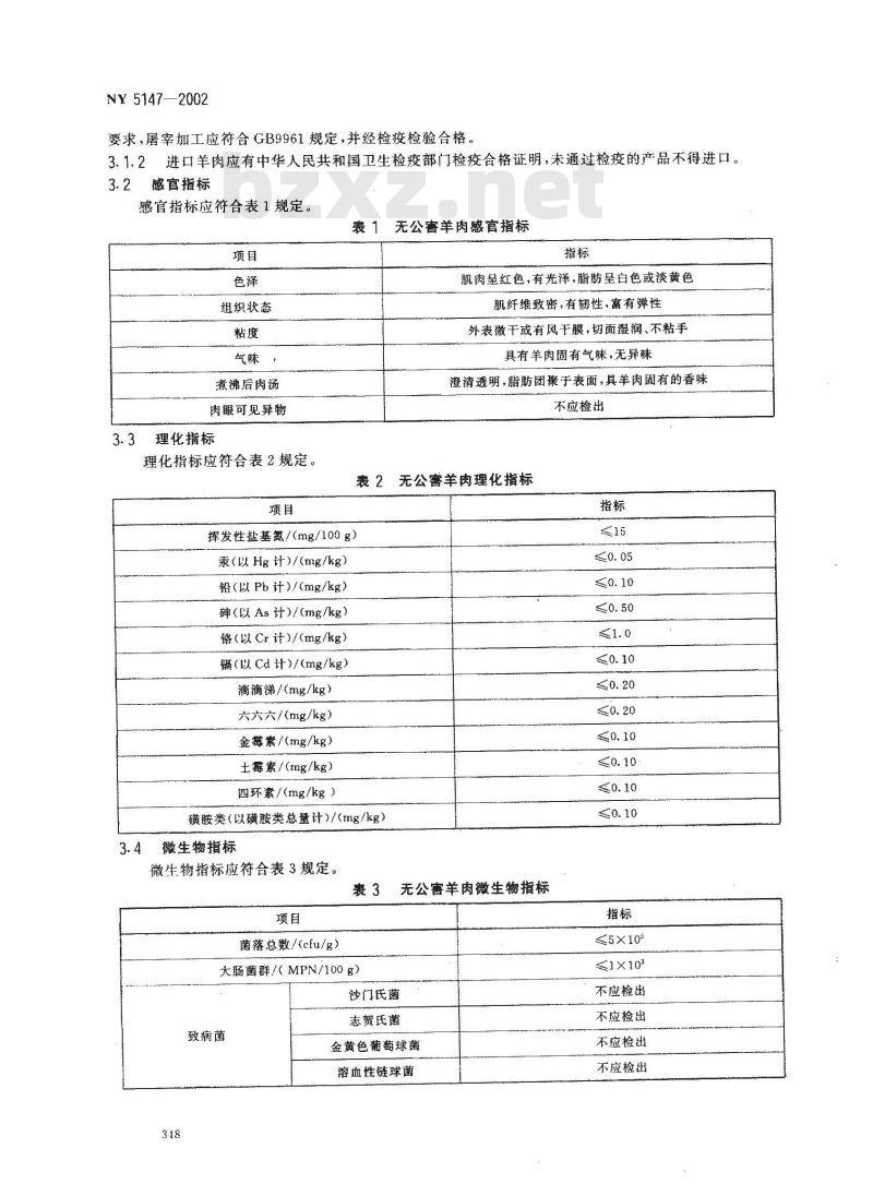 NY 5147-2002 无公害食品 羊肉
