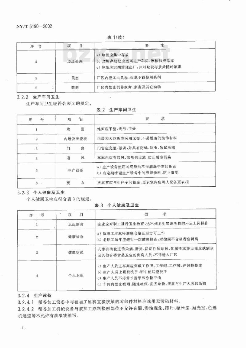 NY/T 5190-2002 无公害食品 稻米加工技术规程