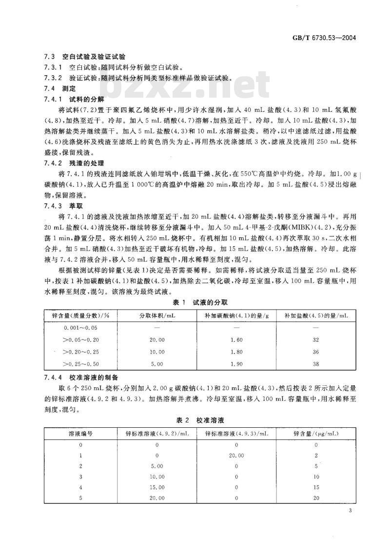GB/T 6730.53-2004 铁矿石 锌含量的测定 火焰原子吸收光谱法