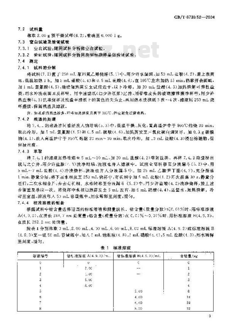 GB/T 6730.52-2004 铁矿石 钴含量的测定 火焰原子吸收光谱法