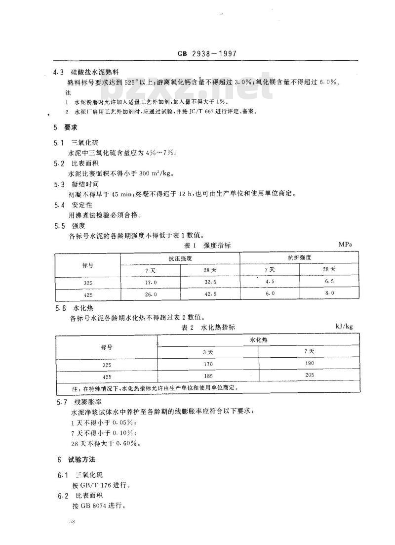 GB 2938-1997 低热微膨胀水泥