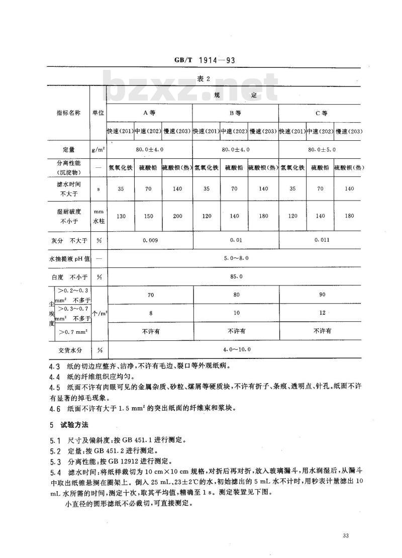 GB/T 1914-1993 化学分析滤纸