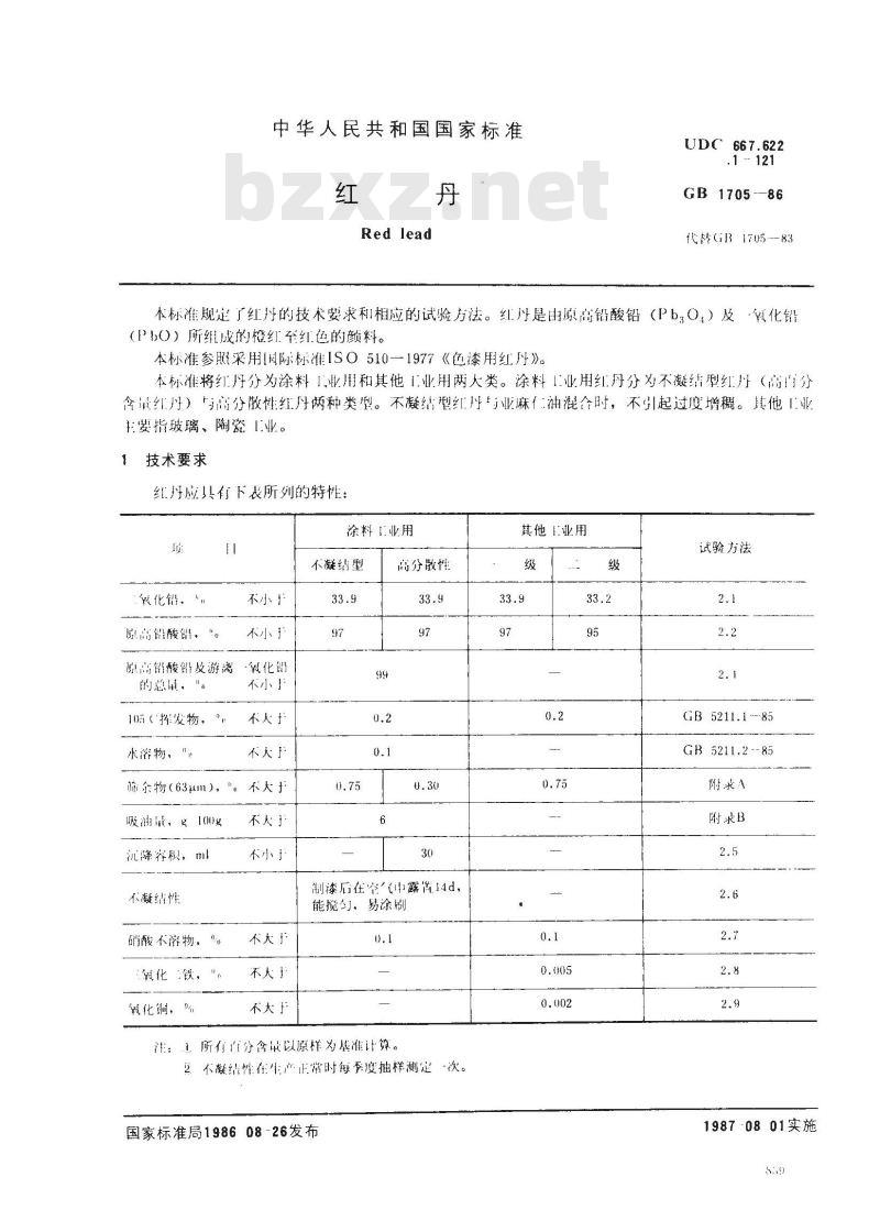 GB/T 1705-1986 红丹