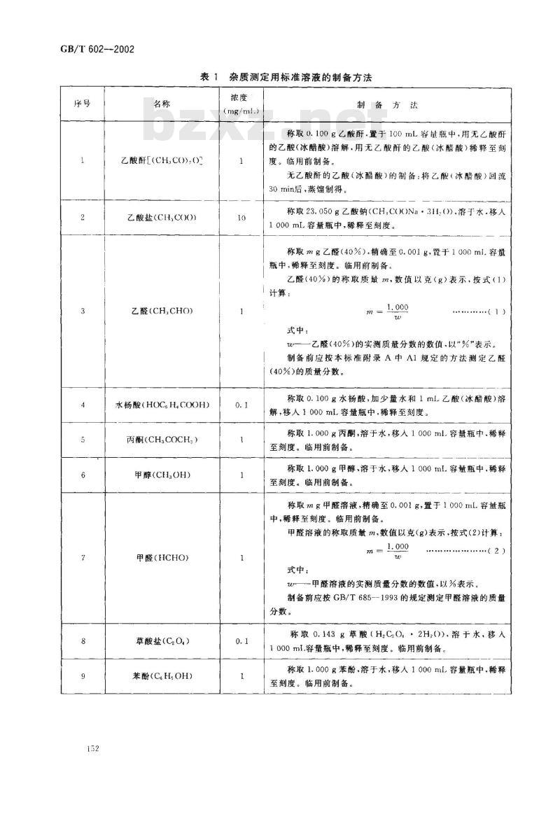 GB/T 602-2002 化学试剂 杂质测定用标准溶液的制备