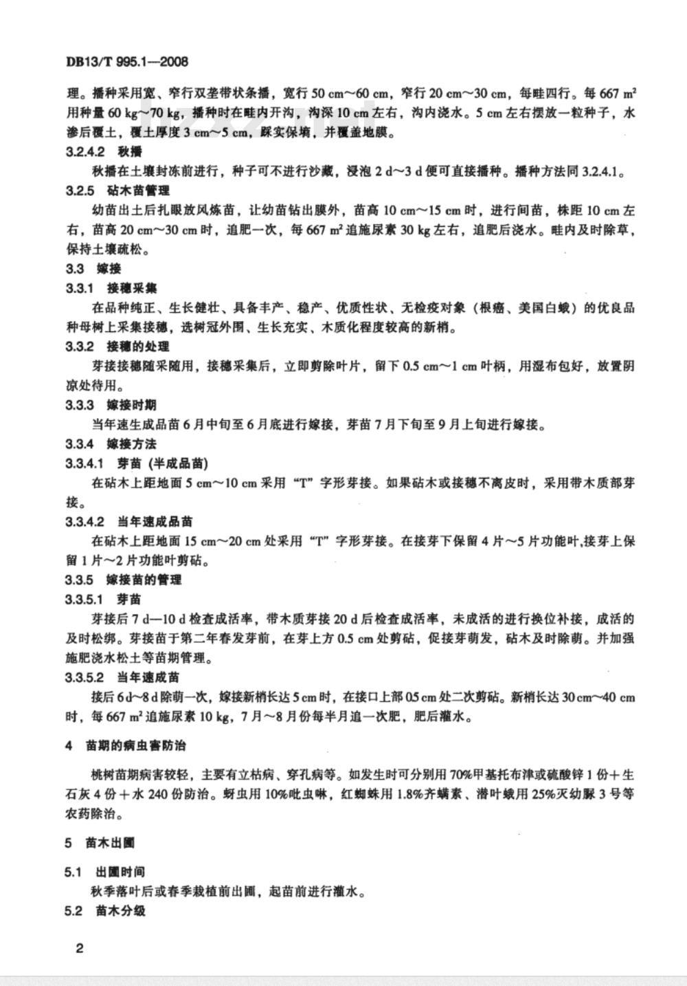 DB13/T 995.1-2008 设施桃综合标准  第1部分:苗木