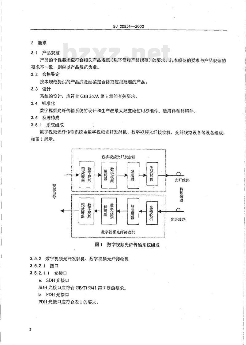 SJ 20854-2002 数字视频光纤传输系统通用规范