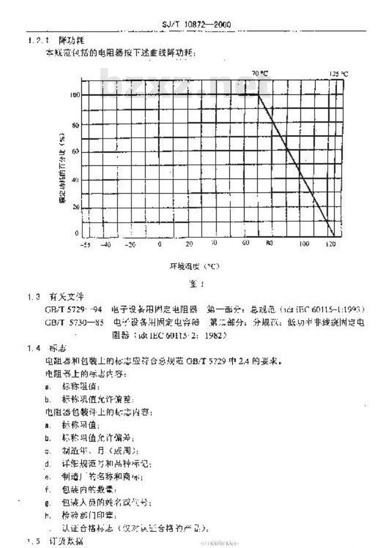 SJ/T 10872-2000 电子元器件详细规范低功率非线绕固定电阻器RJ15型金属膜固定电阻器评定水平E