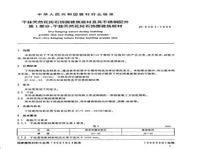 JC 830.1-1998 干挂天然花岗石饰面建筑板材及其不锈钢配件 第一部分:干挂天然花岗石饰面建筑板材