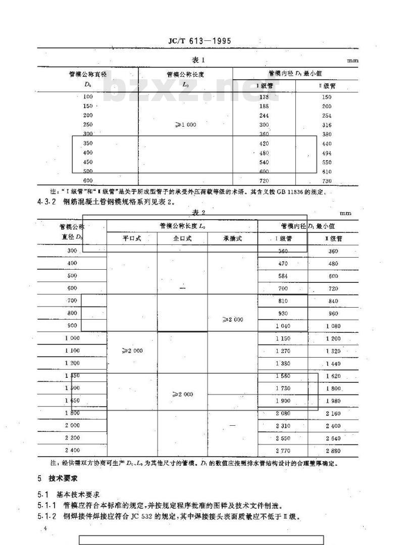 JC/T 613-1995 混凝土和钢筋混凝土排水管钢模
