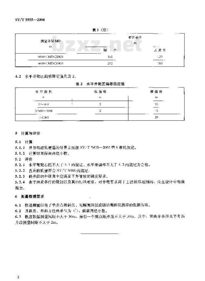 SY/T 5955-2004 定向井井身轨迹质量