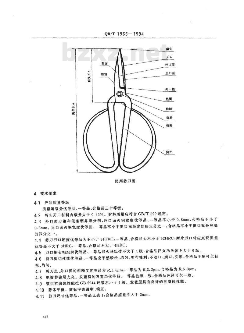 QB/T 1966-1994 民用剪刀