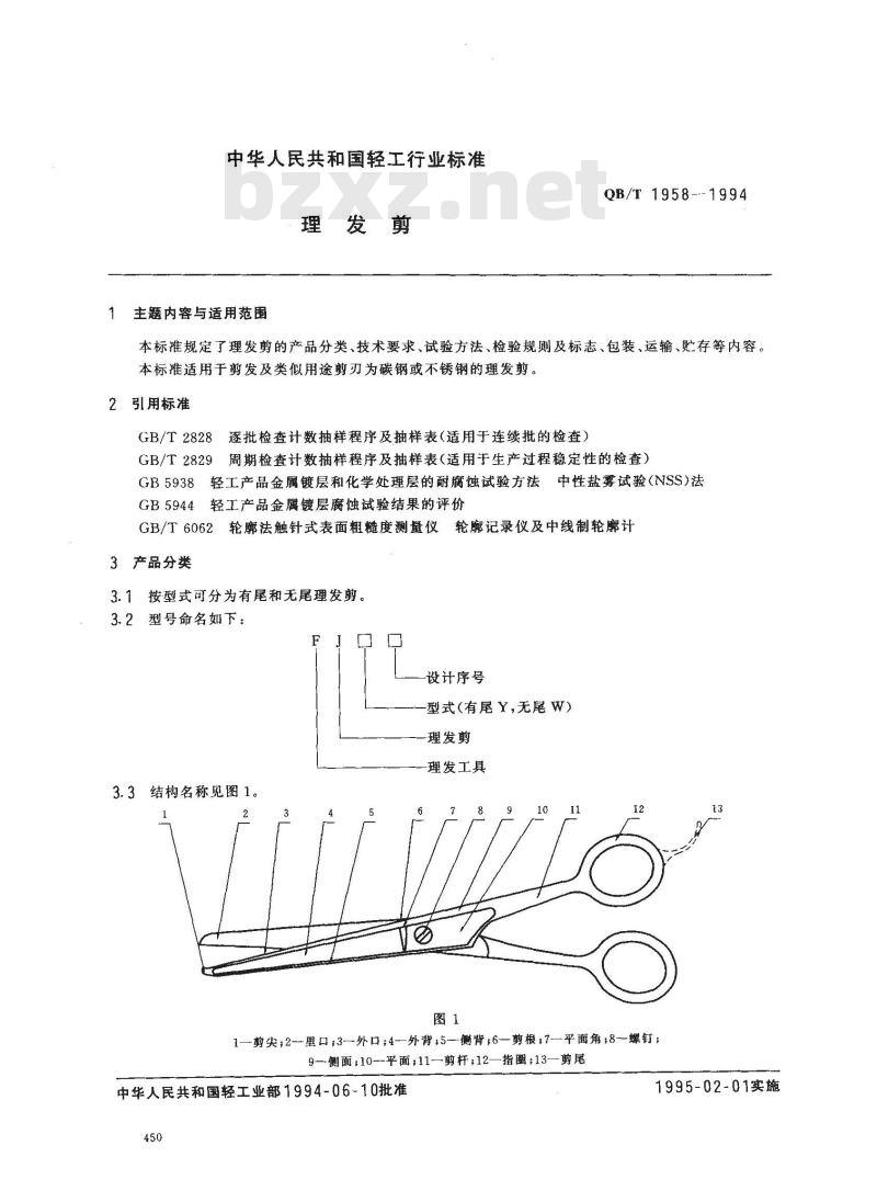 QB/T 1958-1994 理发剪