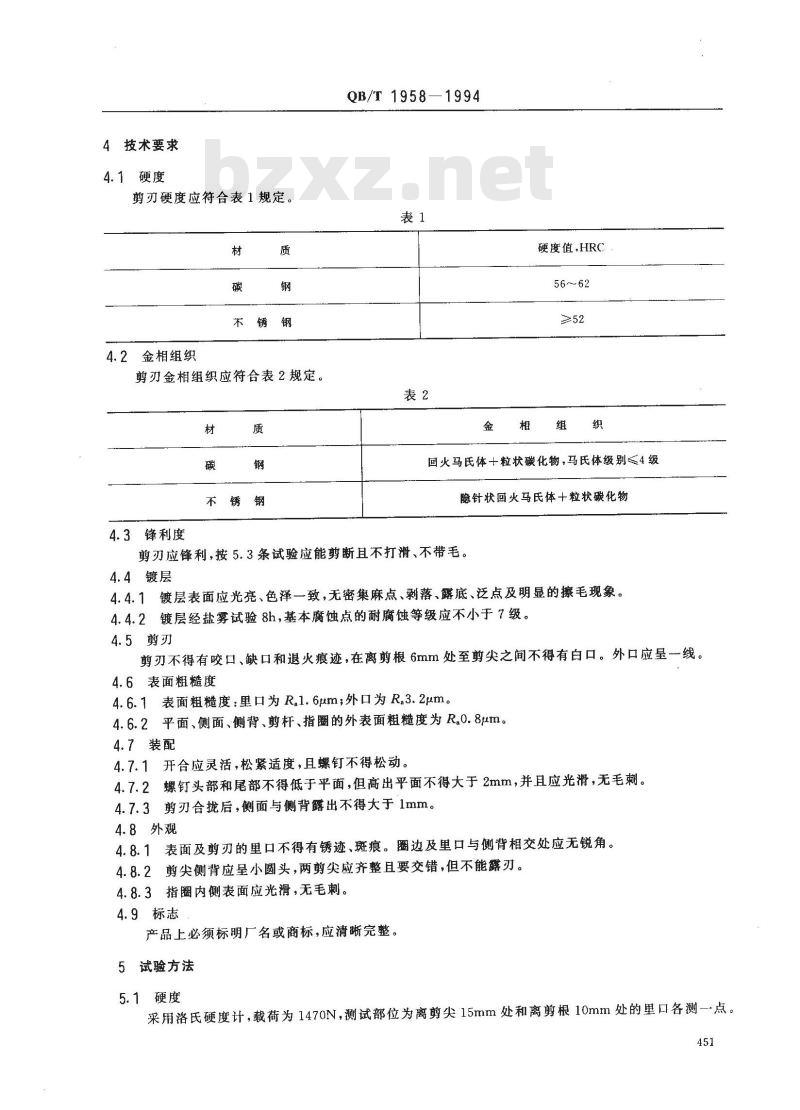 QB/T 1958-1994 理发剪
