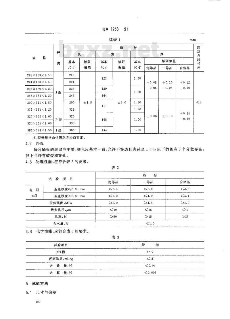 QB 1258-1991 铅酸蓄电池用聚氯乙烯微孔隔板