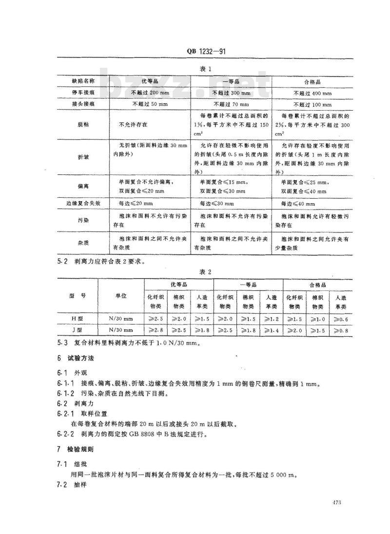 QB 1232-1991 软质聚氨脂泡沫塑料复合材料