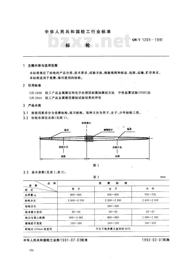 QB/T 1205-1991 标枪