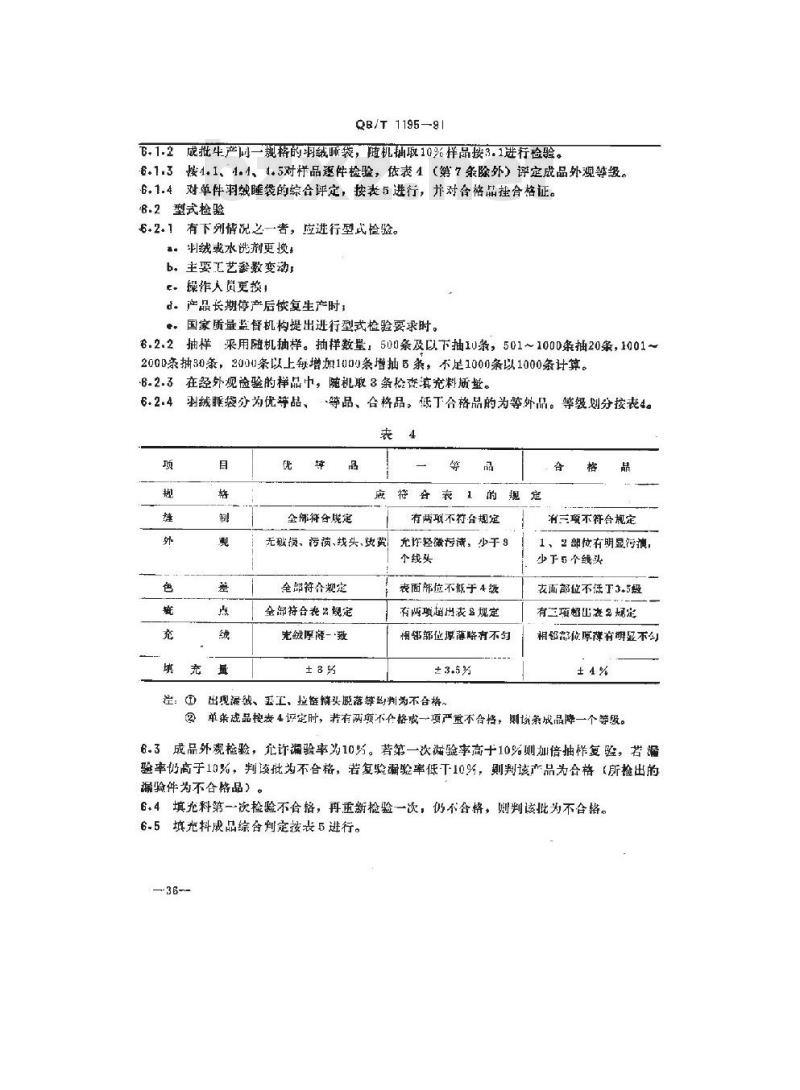 QB/T 1195-1991 羽绒睡袋