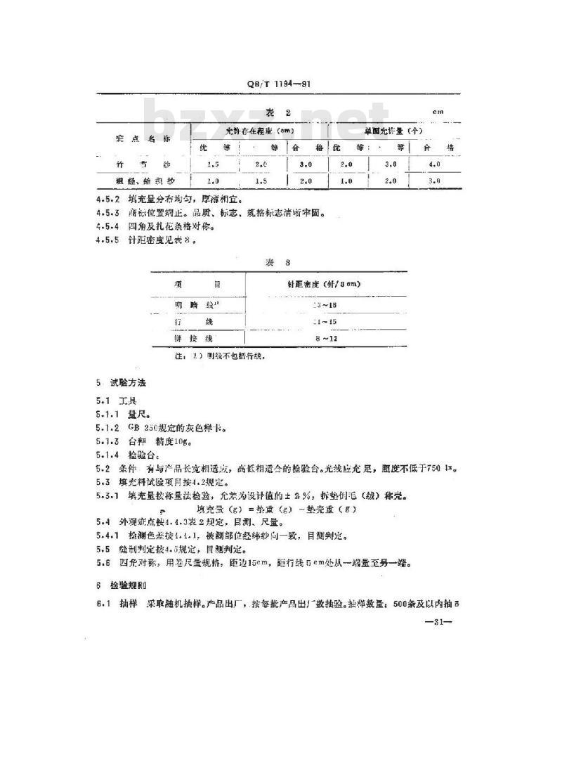 QB/T 1194-1991 羽绒睡垫