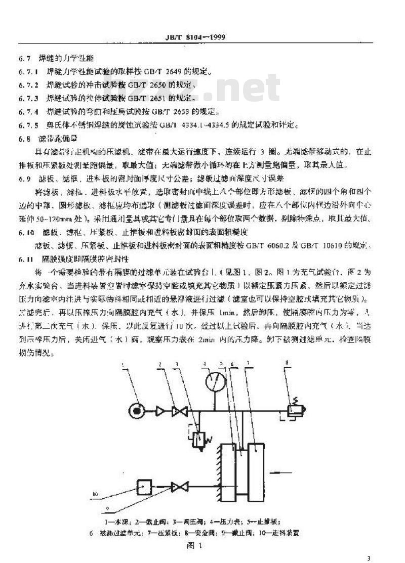 JB/T 8104-1999 厢式压滤机和板框压滤机 试验方法