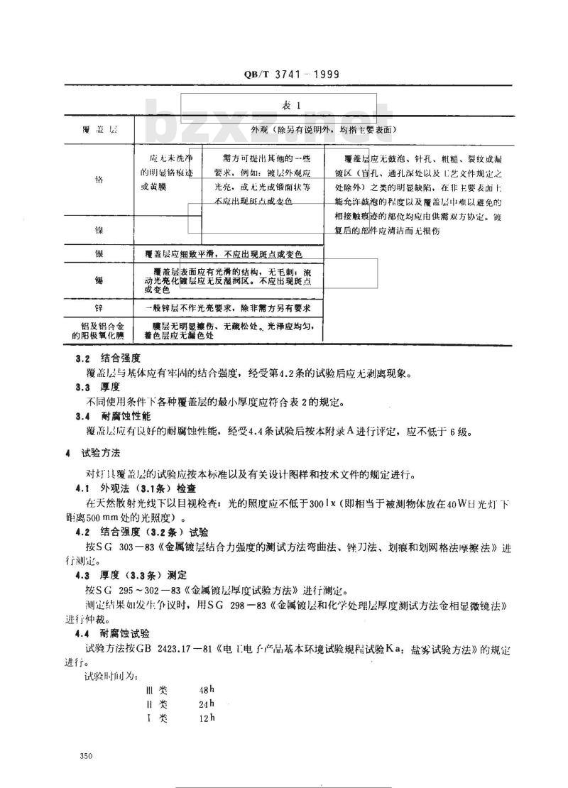 QB/T 3741-1999 灯具电镀、化学覆盖层