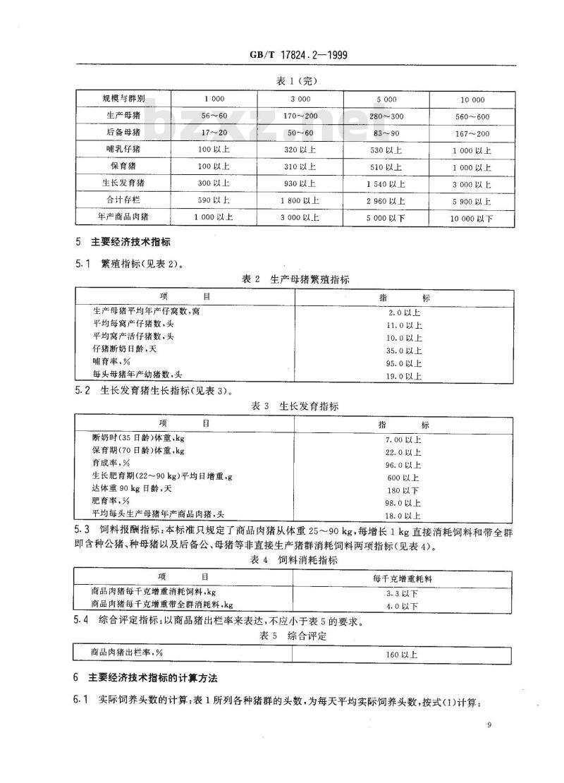 GB/T 17824.2-1999 中、小型集约化养猪场经济技术指标