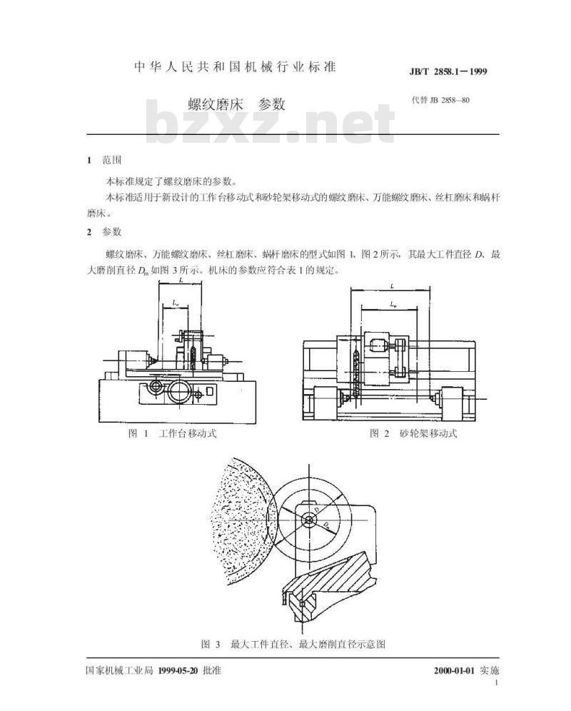 JB/T 2858.1-1999 螺纹磨床 参数