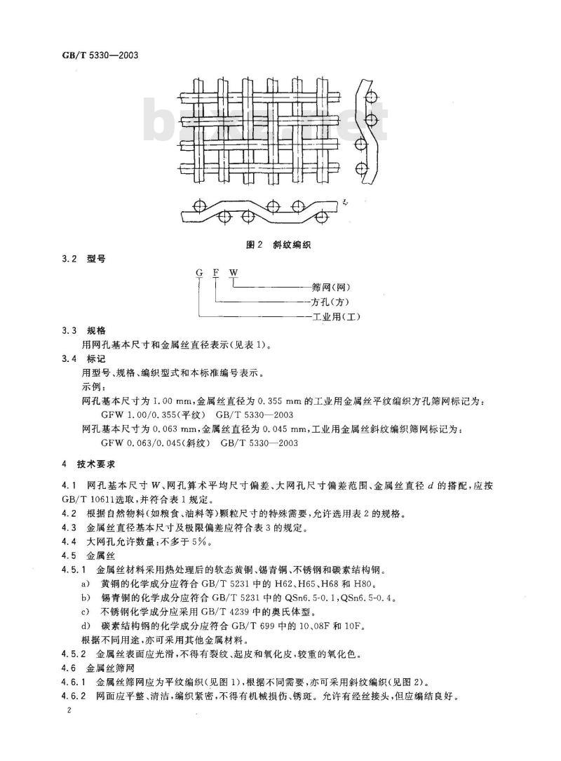 GB/T 5330-2003 工业用金属丝编织方孔筛网