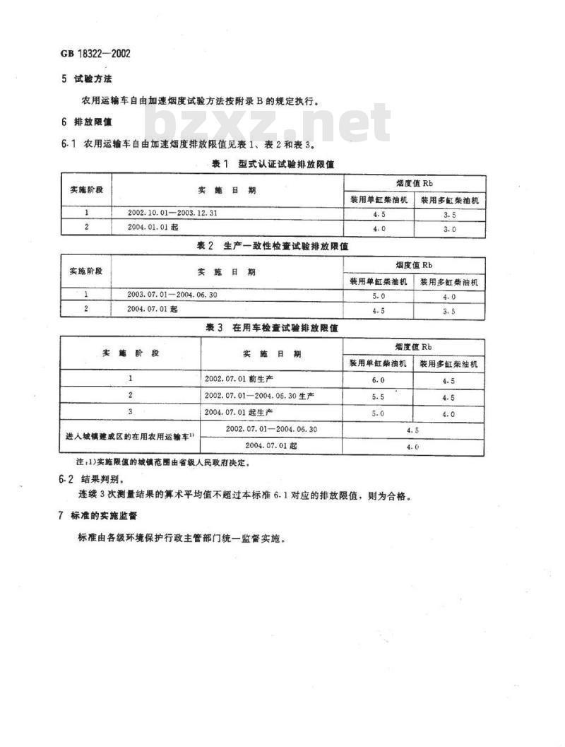 GB 18322-2002 农用运输车自由加速烟度排放限值及测量方法