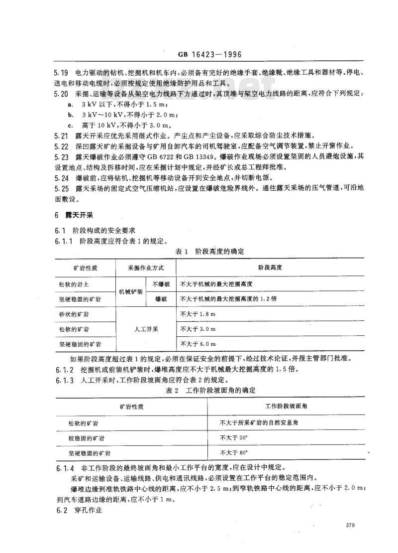 GB 16423-1996 金属非金属露天矿山安全规程