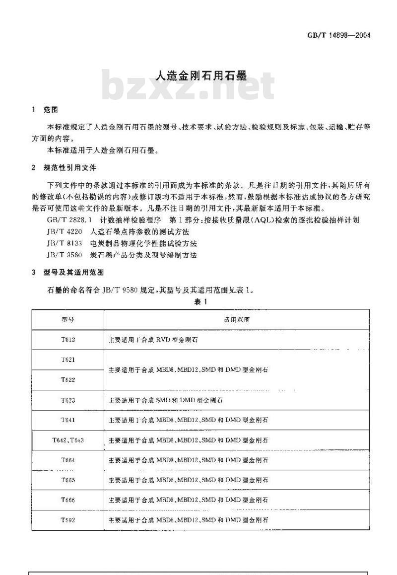GB/T 14898-2004 人造金刚石用石墨