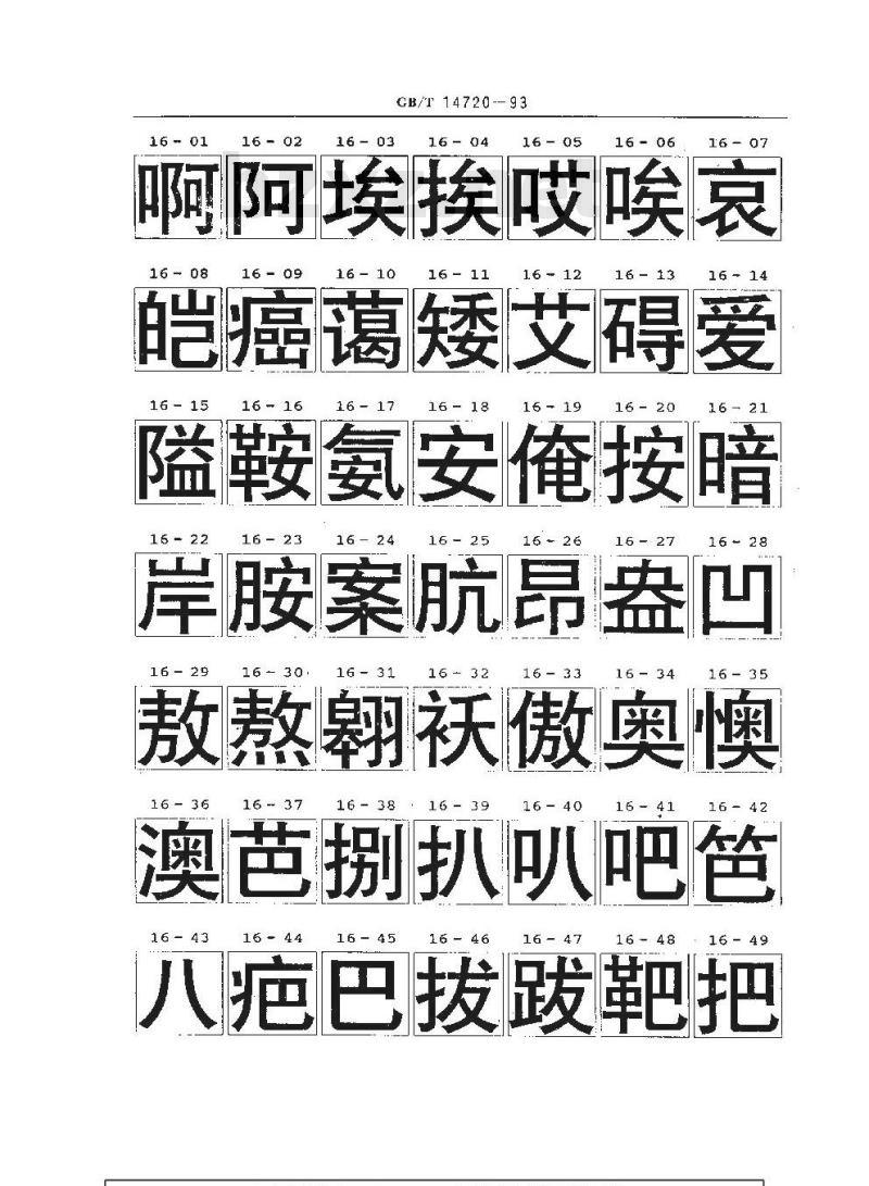 GB/T 14720-1993 信息交换用汉字256×256点阵黑体字模集及数据集