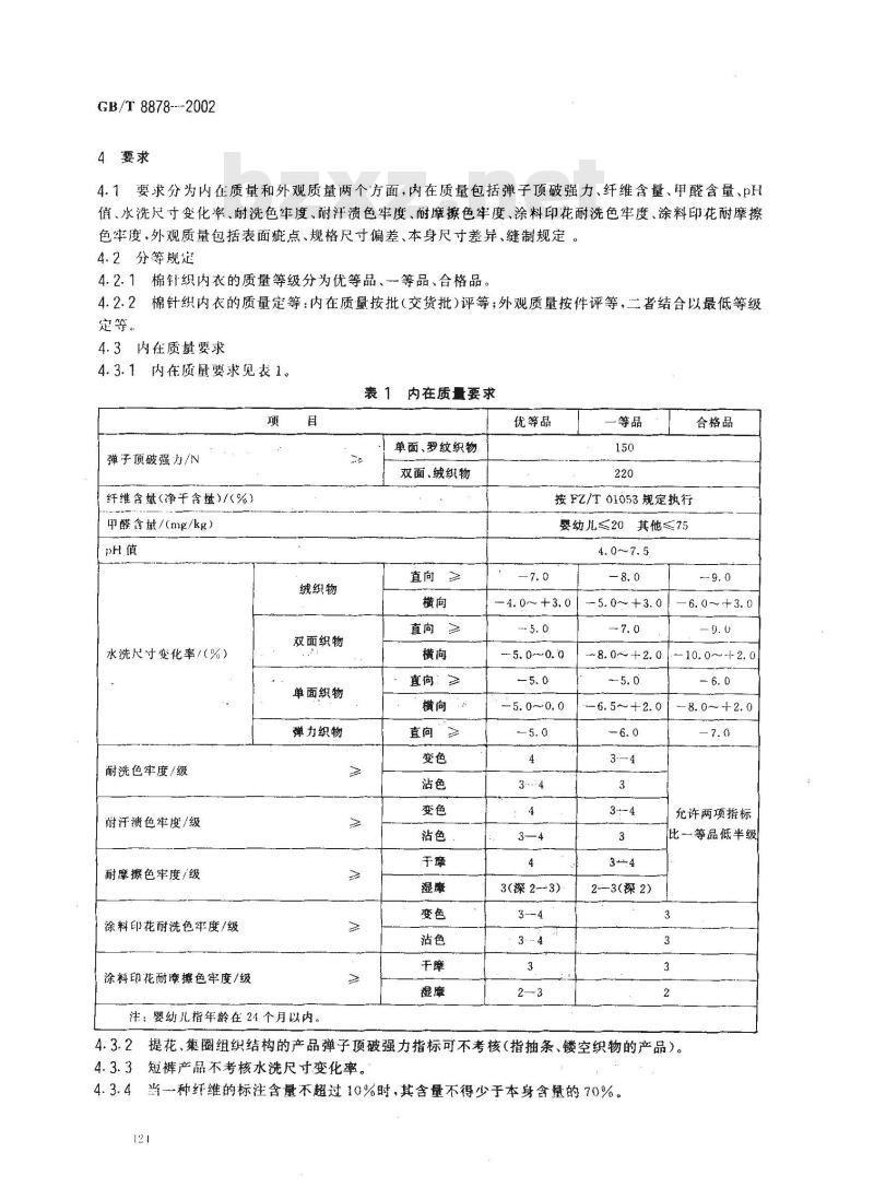 GB/T 8878-2002 棉针织内衣