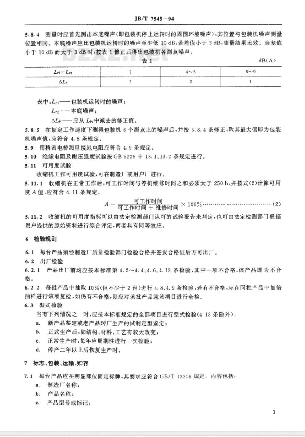 JB/T 7545-1994 烘道式收缩包装机 技术条件