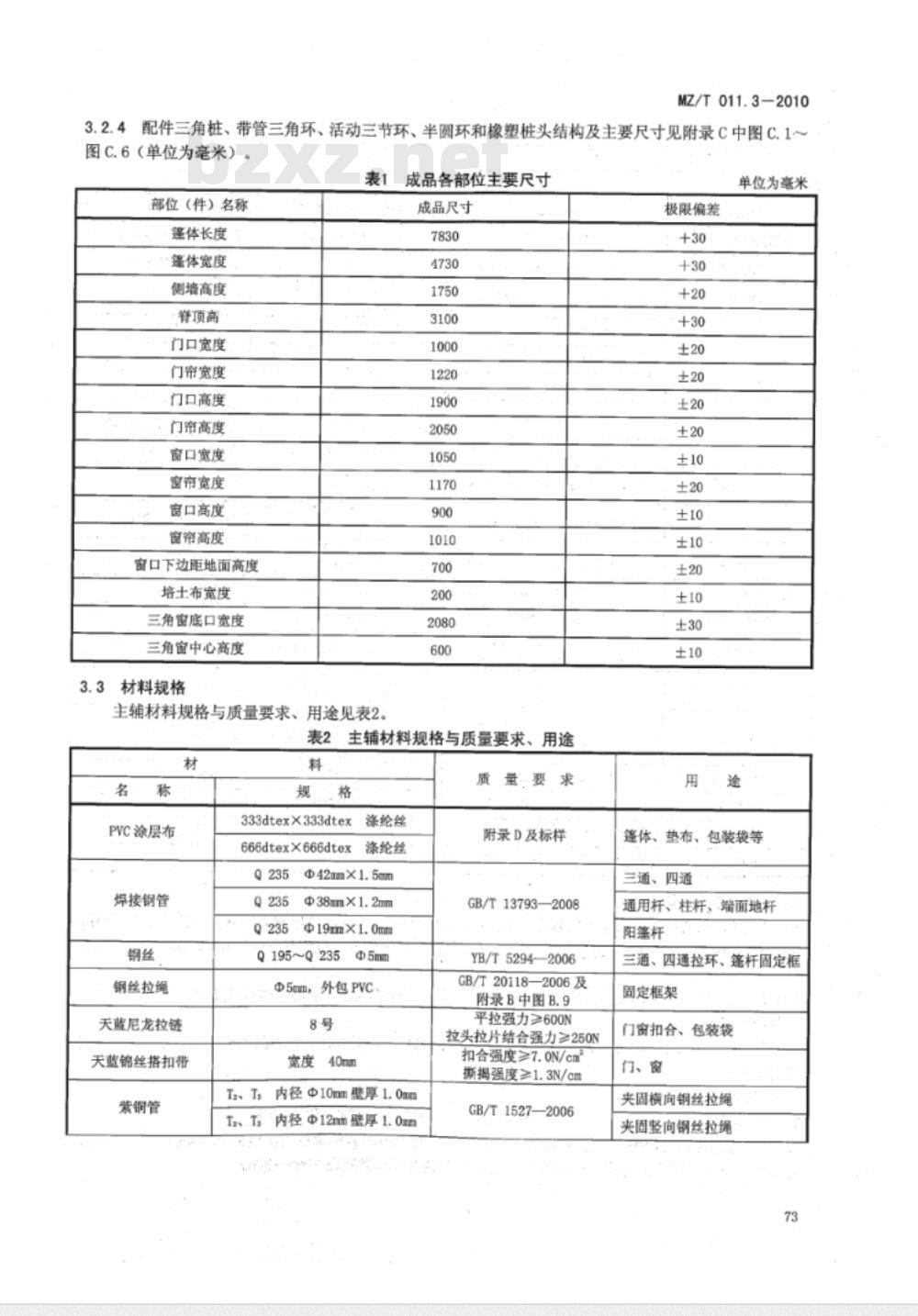 MZ/T 011.3-2010 救灾帐篷 第3部分：36m2单帐篷