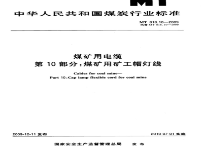 MT 818.10-2009 煤矿用电缆 第10部分：煤矿用矿工帽灯线