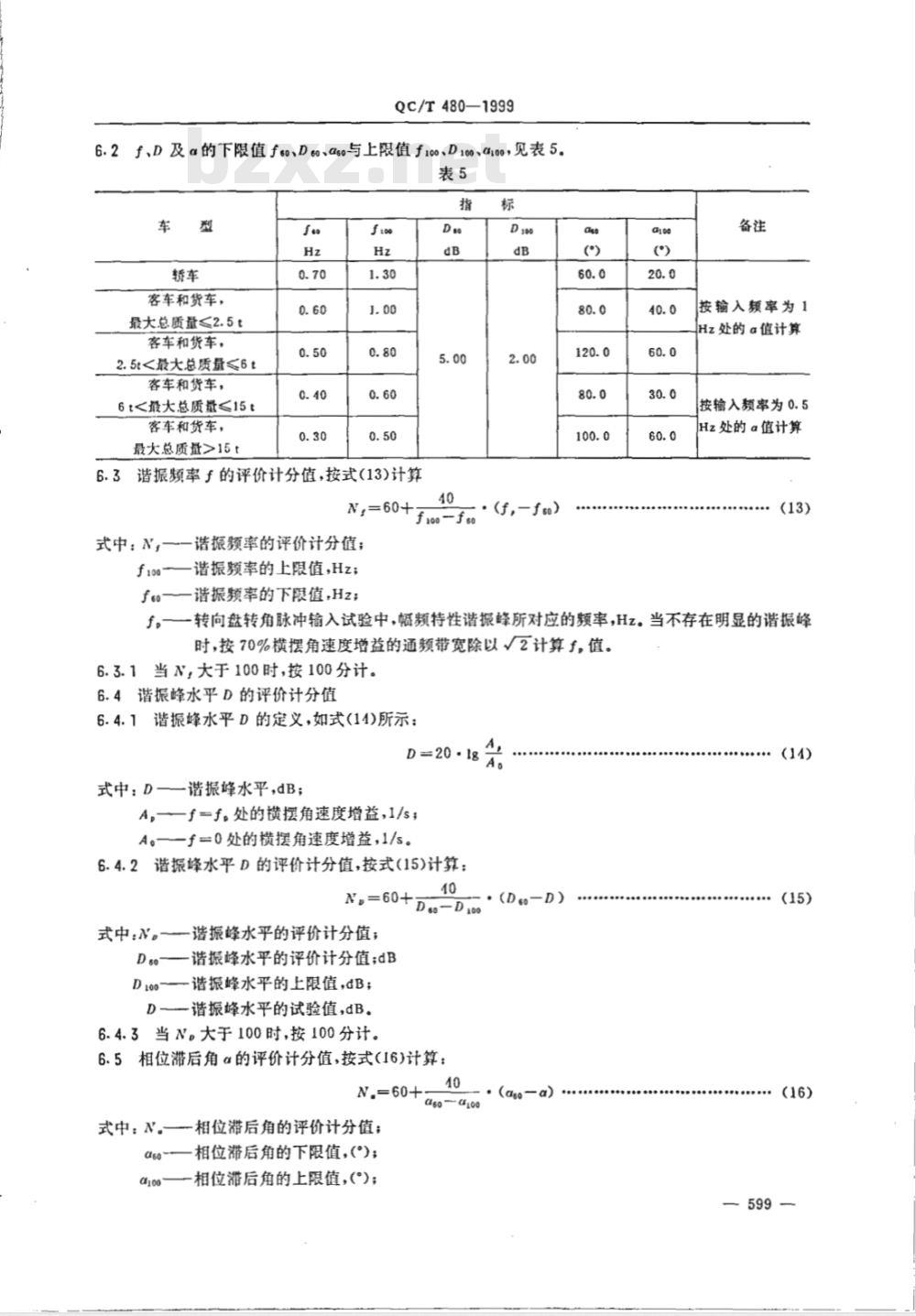 QC/T 480-1999 汽车操纵稳定性指标限值与评价方法