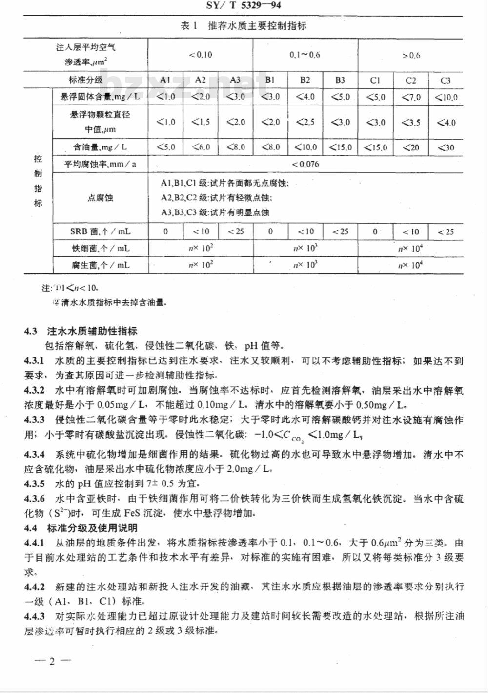 SY/T 5329-1994 碎屑岩油藏注水水质推荐指标及分析方法 SY/T 5329-1994 碎屑岩油藏注水水质推荐指标及分析方法