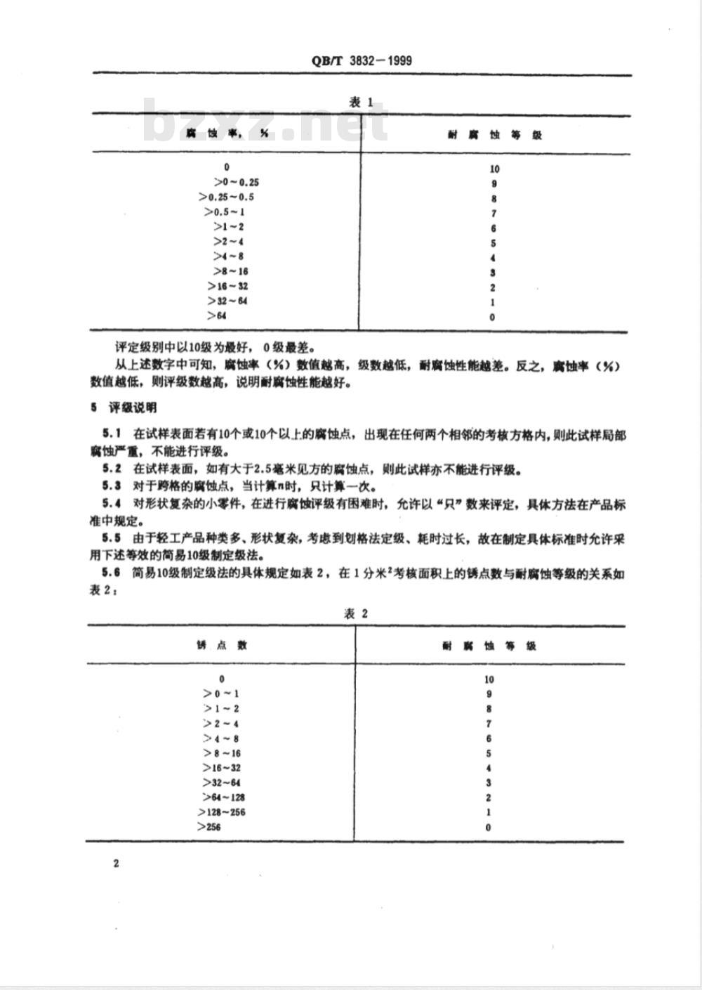 QB/T 3832-1999 轻工产品金属镀层腐蚀试验结果的评价