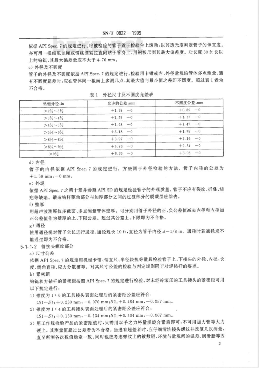 SN/T 0822-1999 进出口石油钻铤、方钻杆检验规程