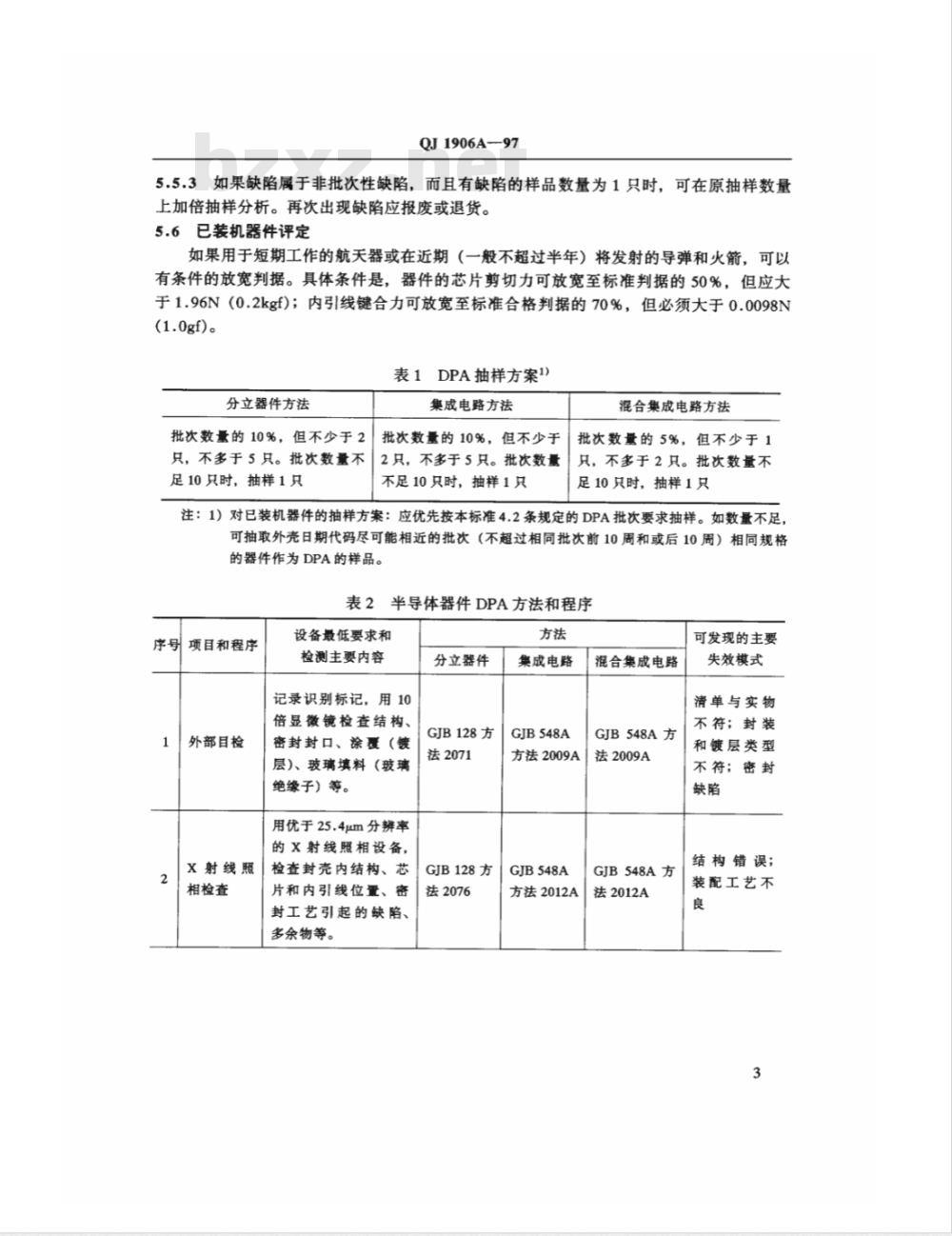 QJ A 1906-1997 半导体器件破坏性物理分析(DPA)方法和程序